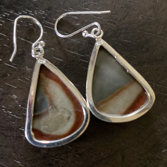 Imperial Jasper Sterling Silver Dangle pierced earrings - Picture 2 of 3